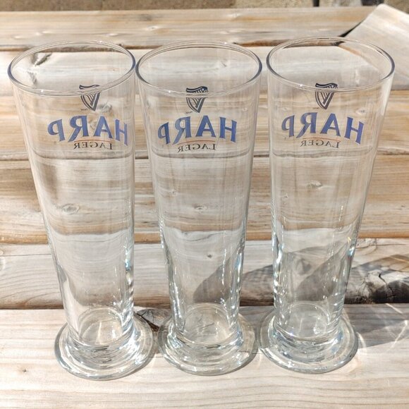 RARE HARP Lager Glasses TRIO 8" Tall Beer Glass Harp Logo Guinness GREAT BASE - Picture 2 of 10